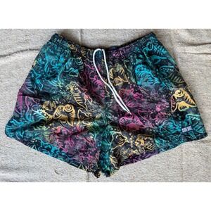 Vintage Sideout Men's Volleyball Shorts Large 90s Tribal Pattern Multi-Color